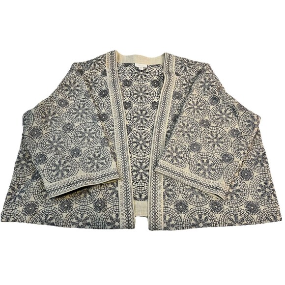 Women’s Large (Petite) Pure Jill Blue/White Embroidered Kimono Cardigan - Picture 6 of 11